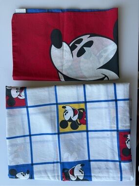 Vintage Disney Mickey Mouse Bedding Sheet Set (Twin Flat Sheet & Pillowcase)